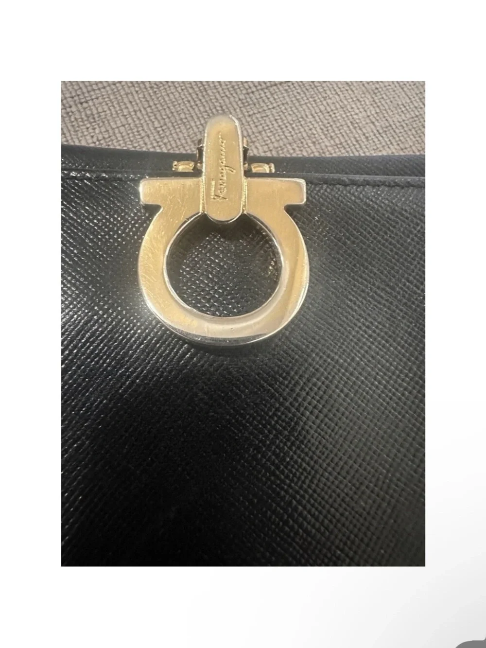 Salvatore Ferragamo Leather Card Holder with Gold Ring Accent
